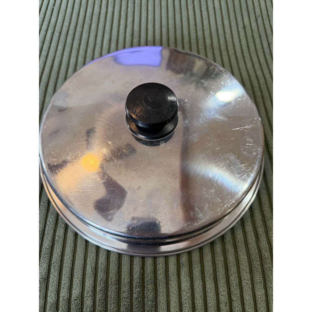 Vintage‎ 9.5" Saladmaster Stainless Steel Pot Lid Replacement Lid Black Knob